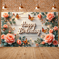 thumbnail image 1 of Floral Design Birthday Banner Elegant Butterfly Decoration for Birthday Party Event Celebration Indoor Decoration, 1 of 9