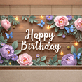 thumbnail image 1 of Floral Design Birthday Banner Elegant Butterfly Decoration for Birthday Party Event Celebration Indoor Decoration, 1 of 9