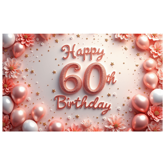 Floral Design Birthday Banner Glitter Numbers Decorative Balloons Birthday Celebration Banner for 60th Birthday Party Indoor Celebration Decoration