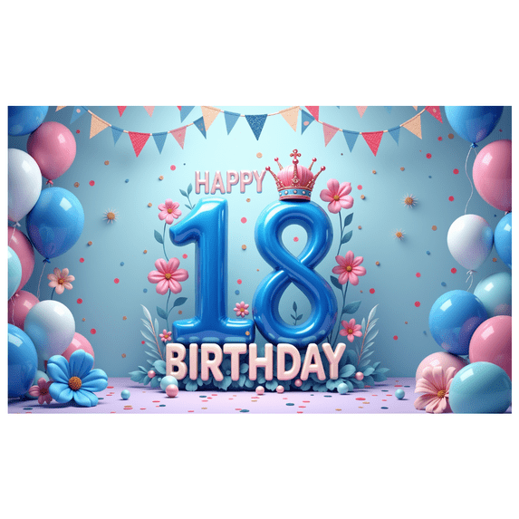 Floral Design Birthday Banner Pastel Colors Crown Decoration Balloon Decoration for Birthday Party Celebration Event Decoration