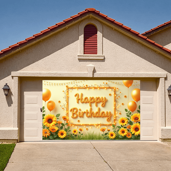 Floral Design Birthday Banner Sunflower Theme Decorative Lights for Birthday Party Celebration Event Decor