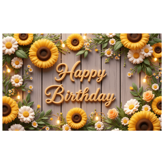 Floral Design Birthday Banner Wooden Background Sunflower Decor for Birthday Celebration Indoor Party Outdoor Event