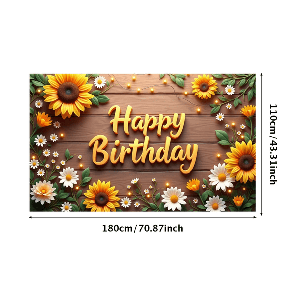 Floral Design Birthday Banner Wooden Background Sunflower Decor for Birthday Celebration Indoor Party Outdoor Event