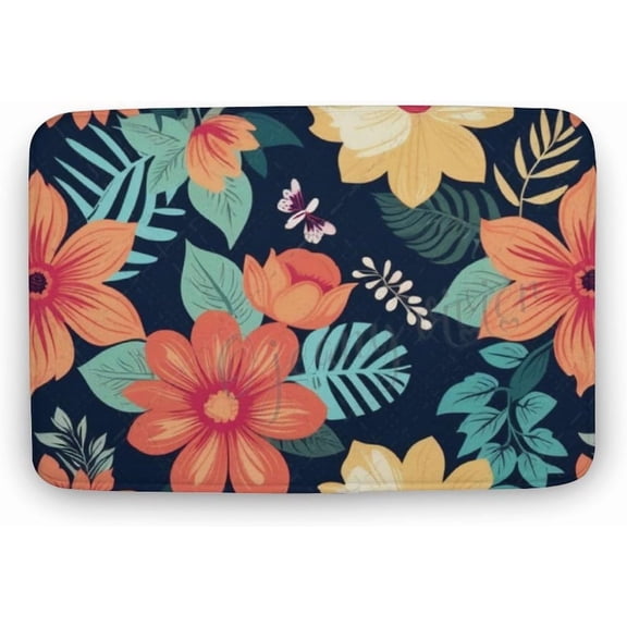 Floral Design Coral Velvet Doormat with Non-Slip PVC Backing, Floral Spring Door Mat for Front Door, Welcome Mat for Teens Girls Bedroom Decor, Bright Blossom 15.7"x23.6"