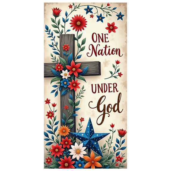 Floral Design Cross Christian Patriotism Banner Symbolic Elements Festival Decoration for Religious Event Indoor Display Church Decor