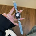 thumbnail image 1 of Floral Design Denim Band for Apple Watch 42(Series 1/2/3)/44/45/46/49mm, Elegant Metal Buckle Strap for Women Girls, Compatible with iWatch Series 1/2/3/SE/4/5/6/7/8/9 & Ultra, Skyblue Silver, 1 of 9