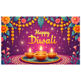 thumbnail image 1 of Floral Design Diwali Celebration Banner Festive Lights Happy Diwali Decorative Backdrop for Religious Festival Indoor Decoration Cultural Event, 1 of 8
