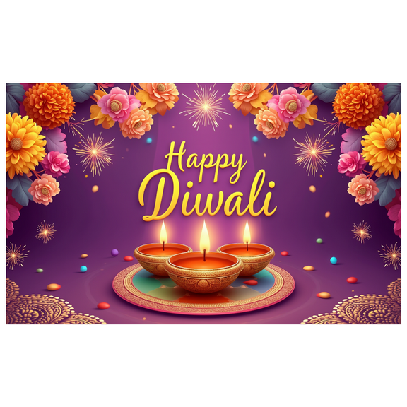 Floral Design Diwali Celebration Banner Festive Lights Happy Diwali Decorative Backdrop for Religious Festival Indoor Decoration Cultural Event