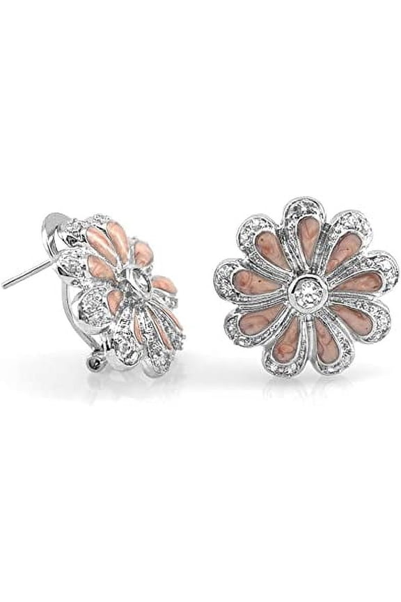 Floral Design Earrings Rodium Plated swarovski stones