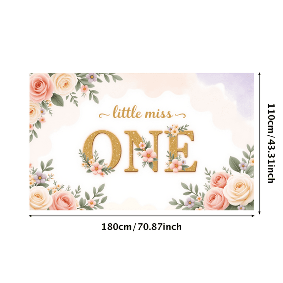 Floral Design First Birthday Banner Glitter Letters Little Miss ONE for Baby Girl Celebration Birthday Decoration Party Backdrop