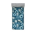 thumbnail image 1 of Floral Design Fitted Sheet & Pillow Sham Set, Aquatic Colors Night Jungle Flowers Silhouettes with Leafy Atmosphere, Decorative Printed 2 Piece Bedding Decor, Twinxl, Sea Blue Eggshell, by Ambesonne, 1 of 2