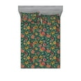 thumbnail image 1 of Floral Design Fitted Sheet & Pillow Sham Set, Botany Autumn Colors Flowers Vintage and Leaves Greenery Pattern, Decorative Printed 3 Piece Bedding Decor, King, Teal Dark Coral Apricot, by Ambesonne, 1 of 1