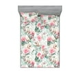 thumbnail image 1 of Floral Design Fitted Sheet & Pillow Sham Set, Garden Scene Illustration of Eucalyptus and Rose Pattern Vintage, Decorative Printed 3 Piece Bedding Decor, Full, Pale Pink Mint Green, by Ambesonne, 1 of 2