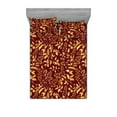 thumbnail image 1 of Floral Design Fitted Sheet & Pillow Sham Set, Golden Tone Silhouettes of Flowers and Leafy Branches Autumn Art, Decorative Printed 3 Piece Bedding Decor, Full, Pale Earth Yellow Ruby, by Ambesonne, 1 of 2