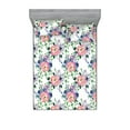 thumbnail image 1 of Floral Design Fitted Sheet & Pillow Sham Set, Peony and Lilac Pattern with Leaves Greenery Cottagecore Vibe Art, Decorative Printed 3 Piece Bedding Decor, Full, Coral Fern Green Cream, by Ambesonne, 1 of 2