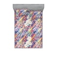 thumbnail image 1 of Floral Design Fitted Sheet & Pillow Sham Set, Psychedelic Vibes Colorful Design Flowers Rose Pattern Spring Theme Art, Decorative Printed 3 Piece Bedding Decor, Queen, Ivory Multicolor, by Ambesonne, 1 of 2
