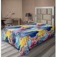 thumbnail image 1 of Floral Design Flat Sheet, Contemporary Art Inspirations Flowers Outline on Colorful Back, Soft Comfortable Top Sheet Decorative Bedding 1 Piece, TwinXL Size, Charcoal Grey Multicolor, by Ambesonne, 1 of 1