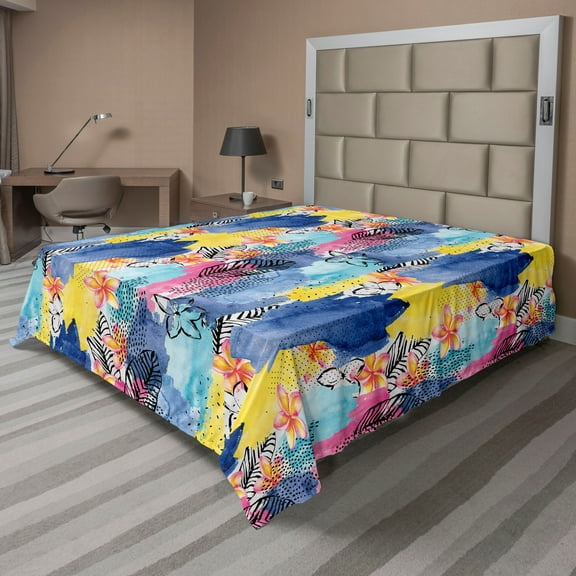 Ambesonne Floral Design Flat Bedding Sheet Soft Top Sheet, Contemporary Blooms, California King, Charcoal Grey Multicolor