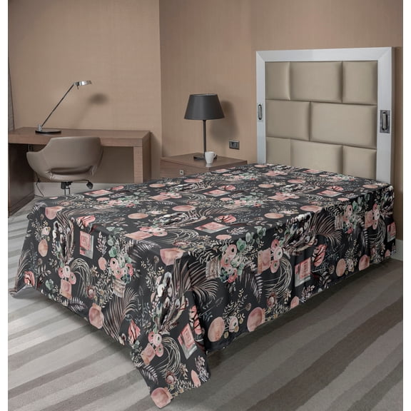 Ambesonne Floral Design Flat Bedding Sheet Soft Top Sheet, Contemporary Flowers, Twin, Laurel Green Blush