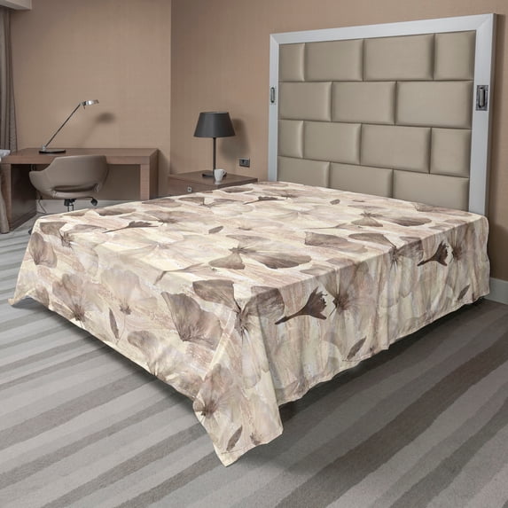 Ambesonne Floral Design Flat Bedding Sheet Soft Top Sheet, Neutral Petals Print, Queen, Taupe Warm Taupe