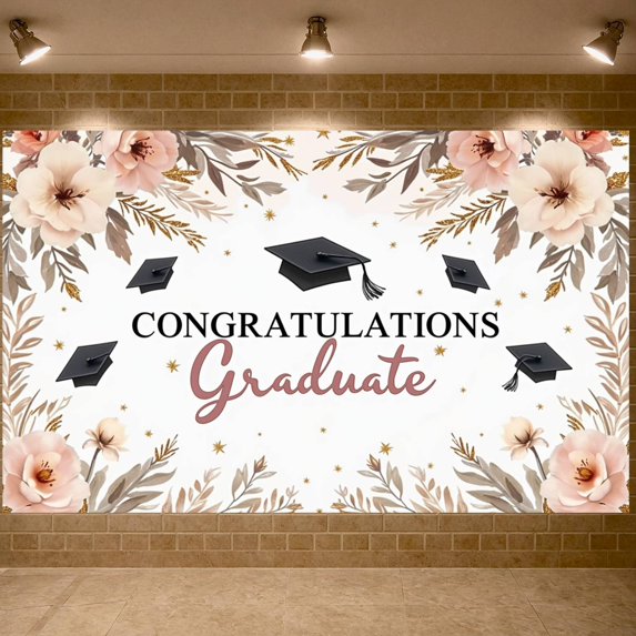 Floral Design Graduation Banner Gold Stars Congratulations Display ...