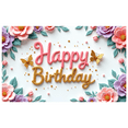 thumbnail image 1 of Floral Design Happy Birthday Banner Butterfly Decoration Elegant Flowers Whimsical Theme for Birthday Celebration Indoor Decoration Party Backdrop, 1 of 7