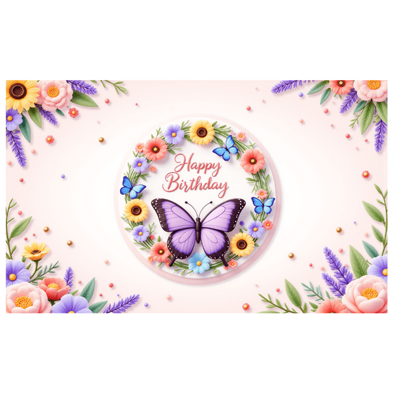 Floral Design Happy Birthday Banner Colorful Butterflies Birthday Decor for Birthday Celebration Kids Party Garden Theme