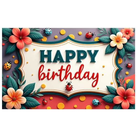 Floral Design Happy Birthday Banner Ladybug Elements Birthday Party Decorations for Kids Celebration