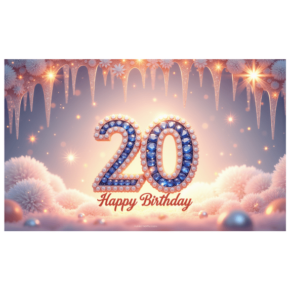 Floral Design Happy Birthday Banner Milestone Celebration Decorative 20th Birthday Party Backdrop for Indoor Party Outdoor Celebration Event Decor