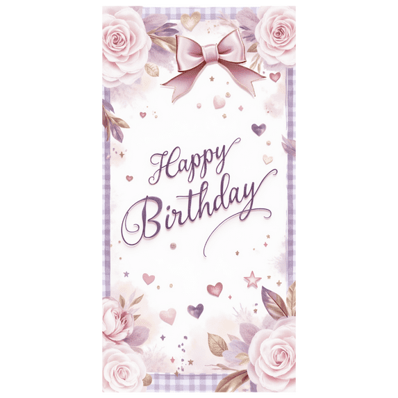 Floral Design Happy Birthday Banner Romantic Style Pink Roses Birthday Decoration for Celebration Indoor Party Event
