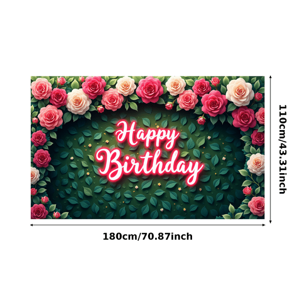 Floral Design Happy Birthday Banner Rose Pattern Garden Theme for Birthday Celebration Party Decoration Photography