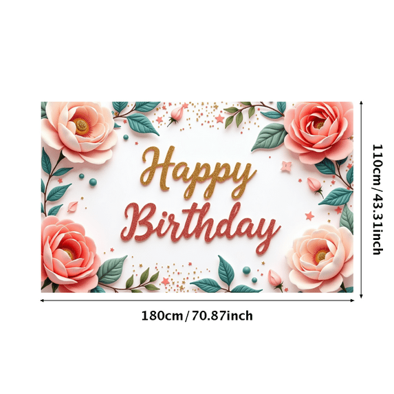 Floral Design Happy Birthday Pink Flowers Party Banner for Celebration Event Decoration Indoor Use
