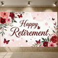 thumbnail image 1 of Floral Design Happy Retirement Banner Butterfly Accent Retirement Backdrop Pink Red Roses Celebration Banner for Retirement Party Office Celebration Family Gathering, 1 of 9