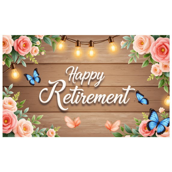 Floral Design Happy Retirement Decorative Banner Rose Pattern Butterfly Accent for Retirement Party Celebration Woodland Theme