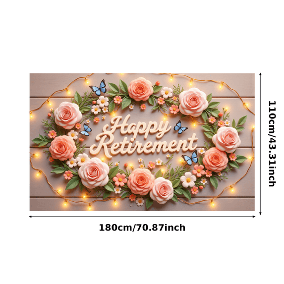 Floral Design Happy Retirement Decorative Roses Wooden Background Butterfly for Party Celebration Indoor Decoration Photo Shoot