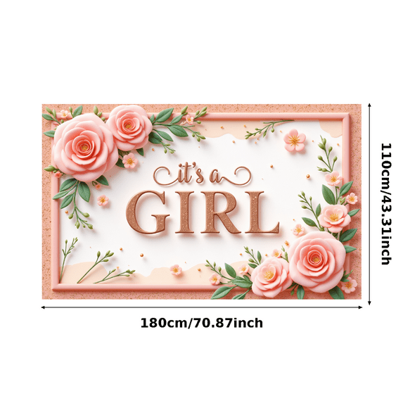 Floral Design It's a Girl Banner Decorative Flowers Pink Roses for Baby Shower Gender Reveal Newborn Party Indoor Celebration