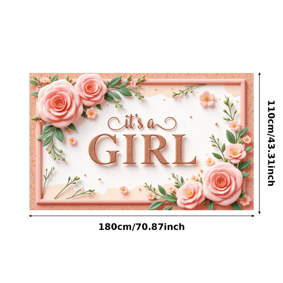 Floral Design It's a Girl Banner Decorative Flowers Pink Roses for Baby Shower Gender Reveal Newborn Party Indoor Celebration