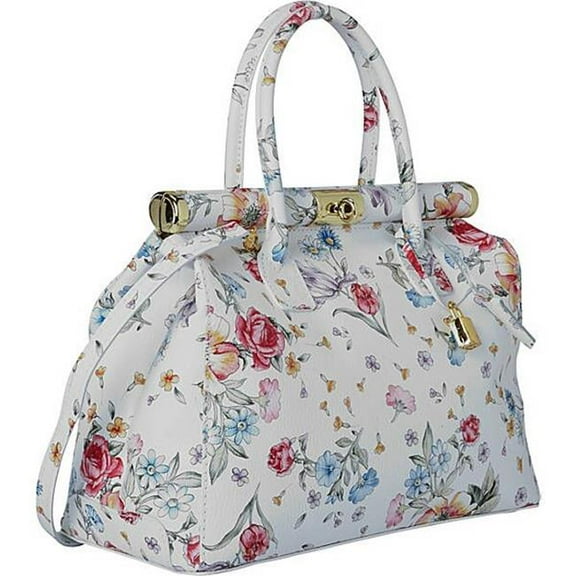 Floral Design Italian Leather Tote & Shoulder Bag