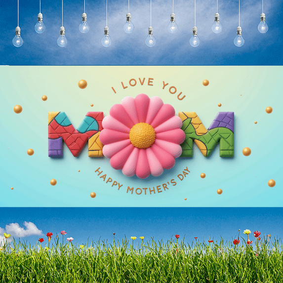 Floral Design Love Banner Pastel Colors Mom Letters for Mother's Day Celebration Home Decoration