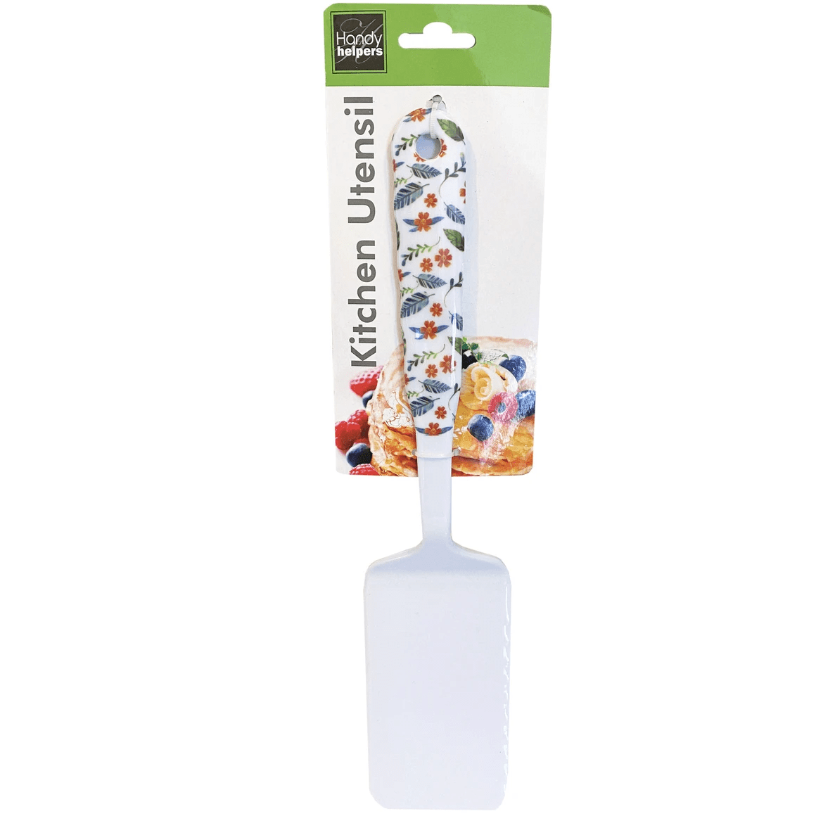 Floral Design Melamine Kitchen Tool Spatula, Durable White Melamine with Stylish Floral Handles in Blue Leaf, Orange Flower, Bold Flower, Bird Prints, Ideal for Dorms, Apartments, Homes, White