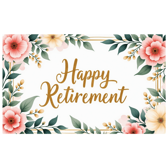 Floral Design Retirement Banner Decorative Flowers Celebration Banner for Retirement Party Indoor Decoration Office Celebration Home Party