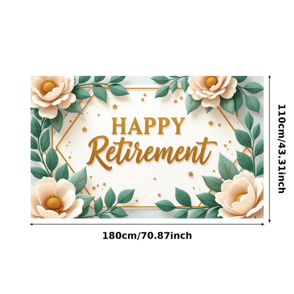 Floral Design Retirement Banner Decorative Leaves Happy Retirement Celebration Backdrop for Party Indoor Outdoor Decoration