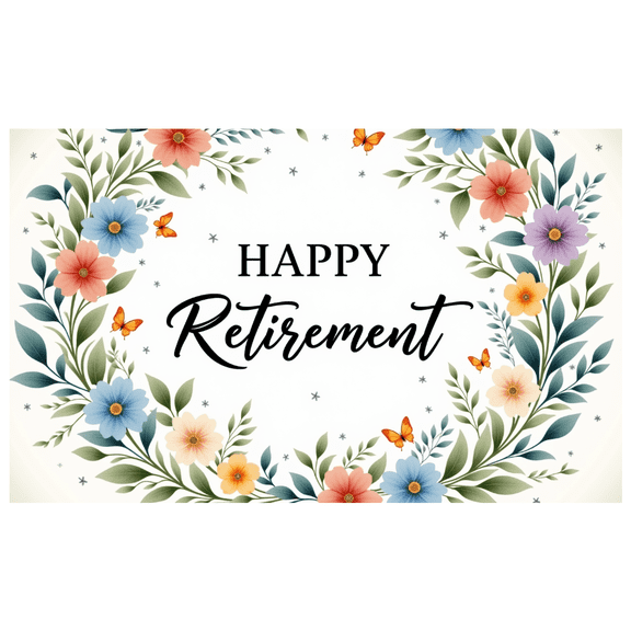 Floral Design Retirement Celebration Banner Decorative Flower Pattern Happy Retirement for Retirement Party Office Celebration Indoor Decoration