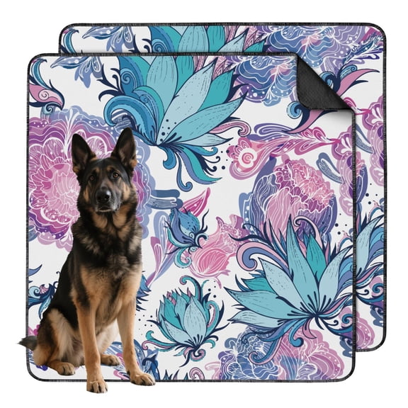 Floral Design Reusable Dog Pads 2-Set 48x48 Inch Washable Potty Training Mats, Highly Absorbent Puppy Floor Mat for Large Breed Protection