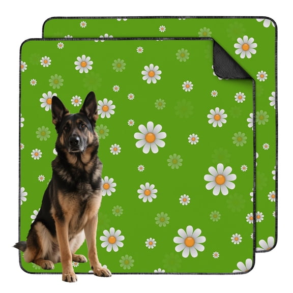 Floral Design Reusable Dog Pads 2-Set 48x48 Inch Washable Potty Training Mats, Highly Absorbent Puppy Floor Mat for Large Breed Protection