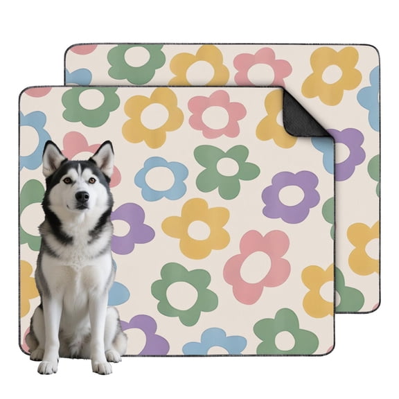 Floral Design Reusable Dog Pads 2-Set, Large 35x41 Inch Washable Potty Training Mats, Highly Absorbent Puppy Floor Mat for Indoor Protection