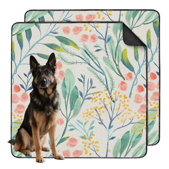 Floral Design Reusable Dog Pads 2-Set, Large 48x48 Inch Washable Potty Training Mats, Highly Absorbent Puppy Floor Mat for Large Breed Protection