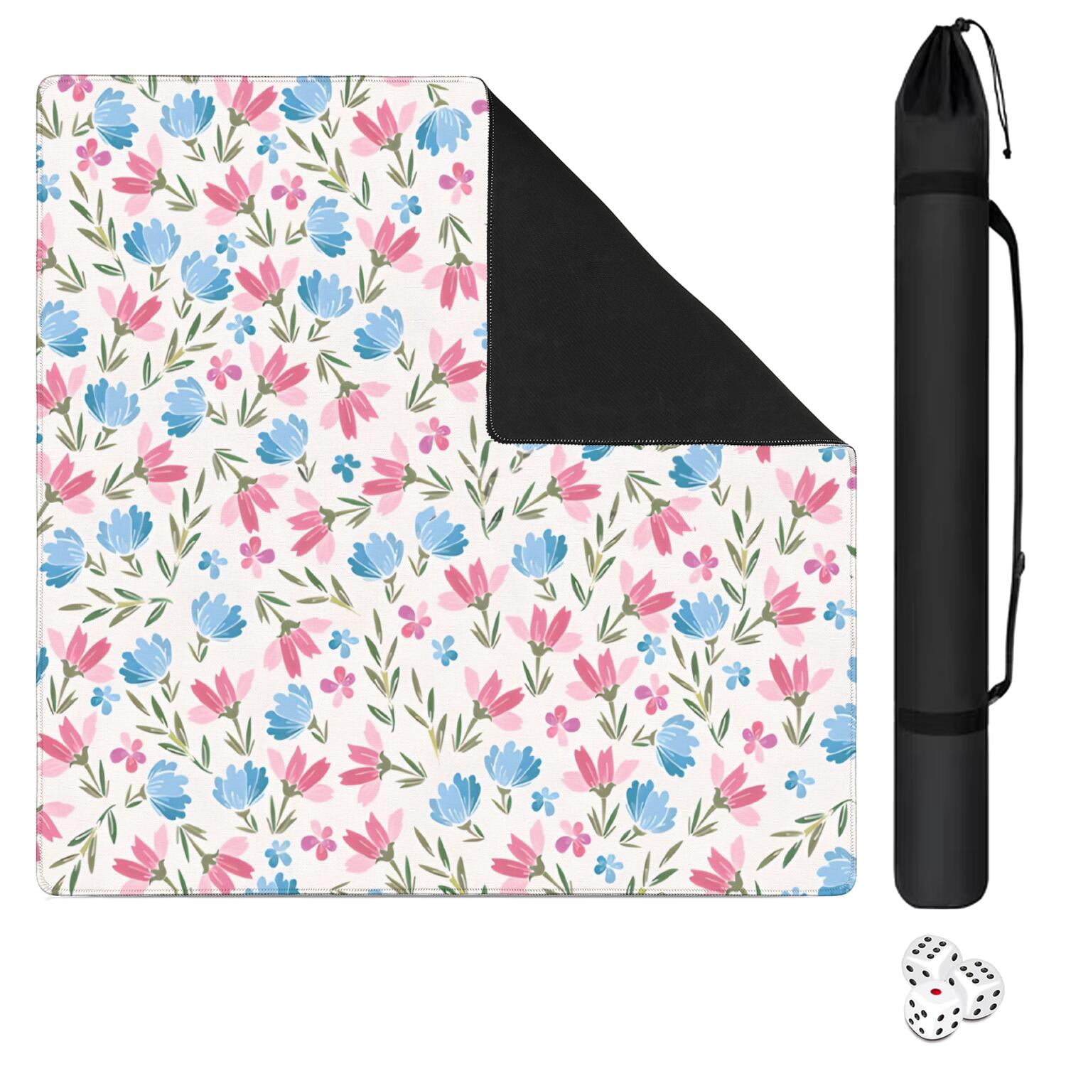 Floral Design Rubber Game Cover 31.5x31.5 Inches for Tables Its Primary Use is as a Mahjong Mat with Multi-Game Functionality