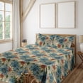 thumbnail image 1 of Ambesonne Floral Design Fitted & Flat Sheet with Shams 4 Pcs Set, Autumnal Flowers Boho, Calking, Pale Teal Cream Pale Ruby, 1 of 1