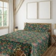thumbnail image 1 of Ambesonne Floral Design Fitted & Flat Sheet with Shams 4 Pcs Set, Botany Autumn Blooms, Queen, Teal Dark Coral Apricot, 1 of 5